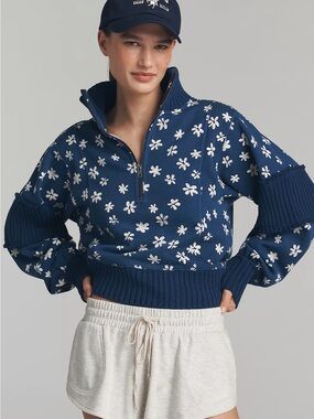 Daily Practice by Anthropologie Indy Floral Half Zip Sweatshirt NWT Large